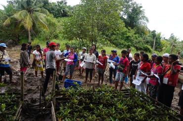 Training participants learning about the criteria for an ideal mangrove nursery site.